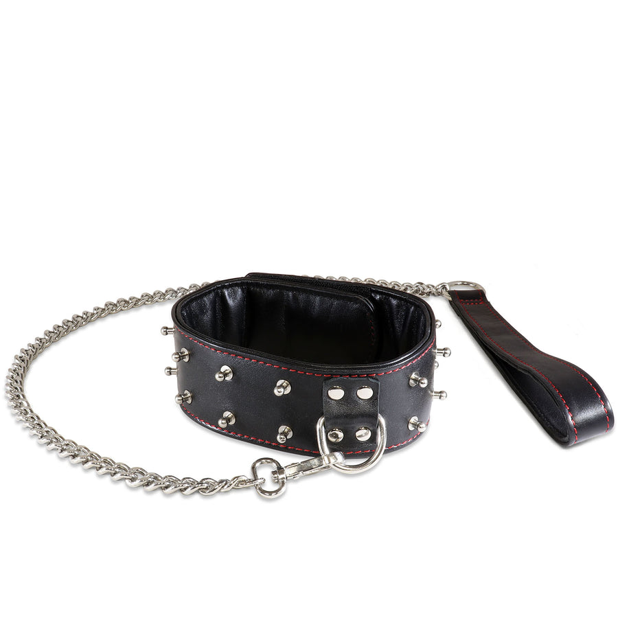 2" Leather Studded Collar w/Chain #6532