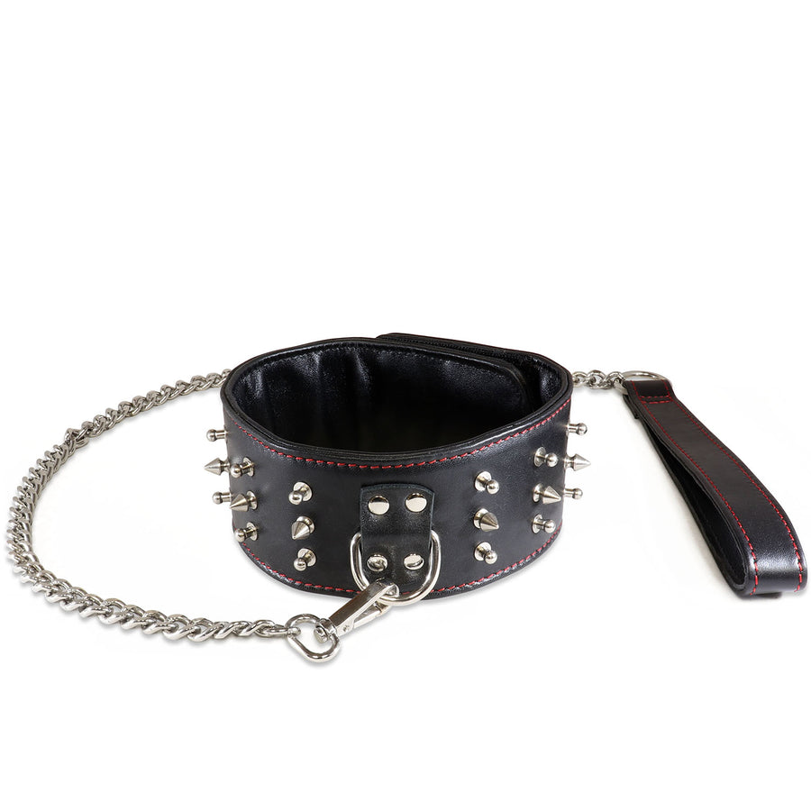 2 1/2" Leather Studded Collar w/Chain #6533